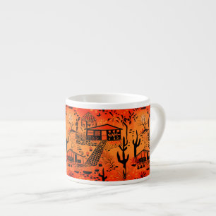Sömlös öken sand landskap hus svart orange espressomugg