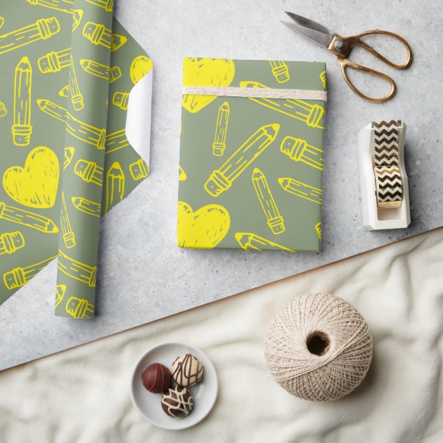 Sömlös omslagning av hjärta och penna för skolan presentpapper (Hantverk)