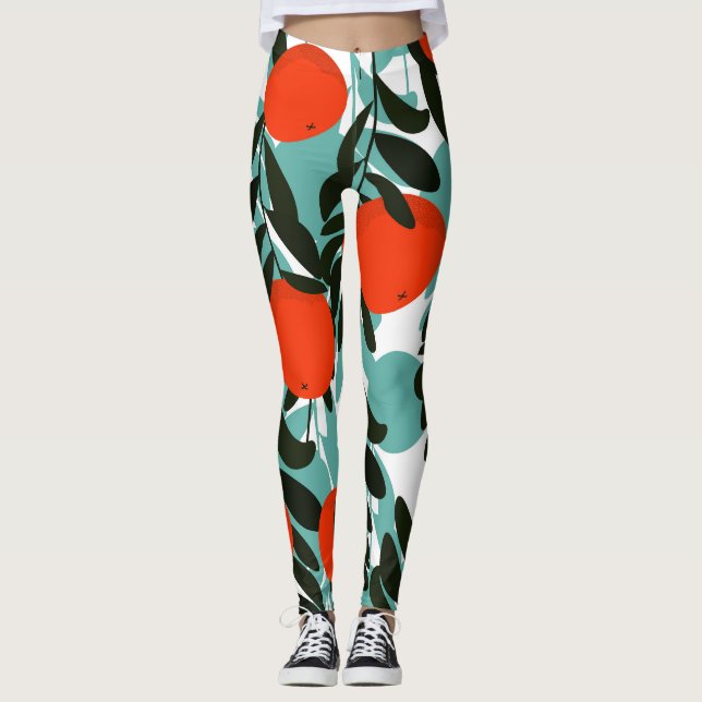 Sömlös Orange Frukt Garden Skriv ut Leggings (Framsida)