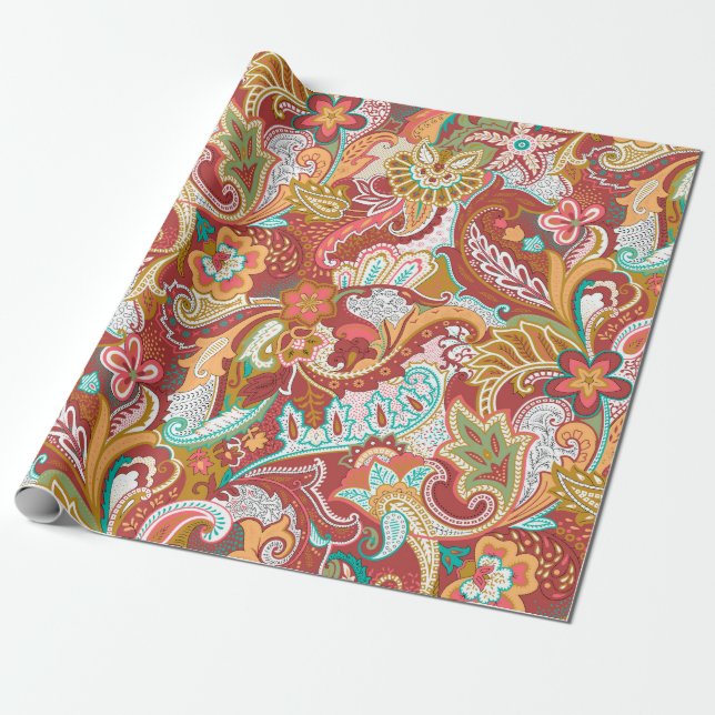Sömlös paisley Mönster på bakgrunden Presentpapper (Utrullad)