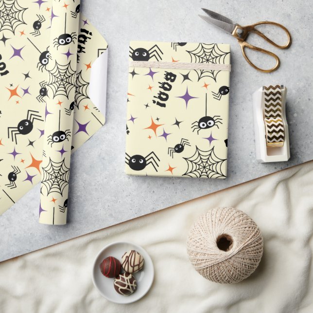 Sömlös Papper: Spiders, Cobweb och Boo! Presentpapper (Hantverk)