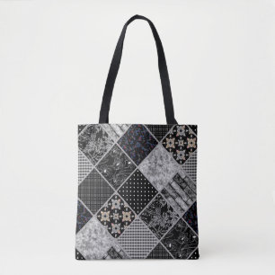 Sömlös patchwork monochrom svartvit grått- vit pat tygkasse