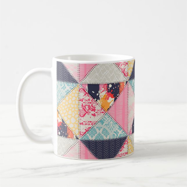 Sömlös Patchwork stil mönster.  Kaffemugg (Vänster)