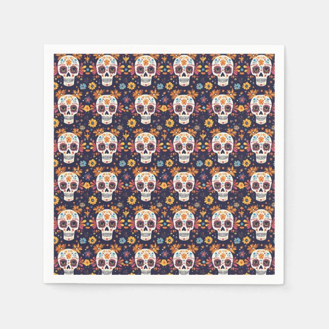 Sömlös patt av färglöst day of the dead-socker pappersservett (Framsidan)