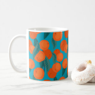 Sömlös platt mönster med persikor på grenar kaffemugg