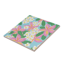 Sömlös plumeria Mönster-teckning Kakelplatta