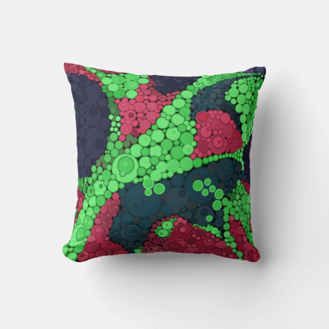Sömlös pointillism, handmålade cirklar runda sh kudde (Framsida)