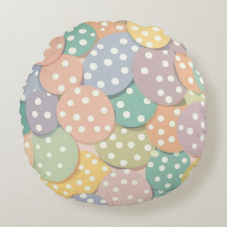 Sömlös Polka Dot Mönster i Pastel Färg Rund Kudde