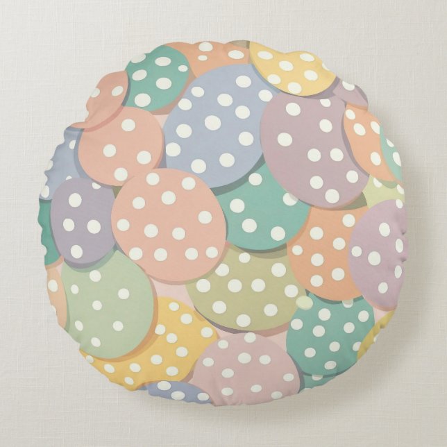 Sömlös Polka Dot Mönster i Pastel Färg Rund Kudde (Framsidan)