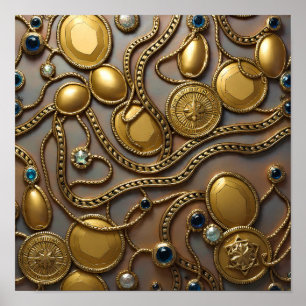 Sömlös präglad guld- och silvertyg / Tapet Poster