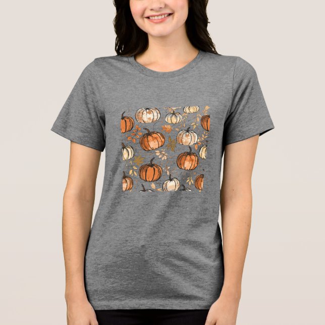 Sömlös Pumpkin Fall Design T Shirt (Framsida)