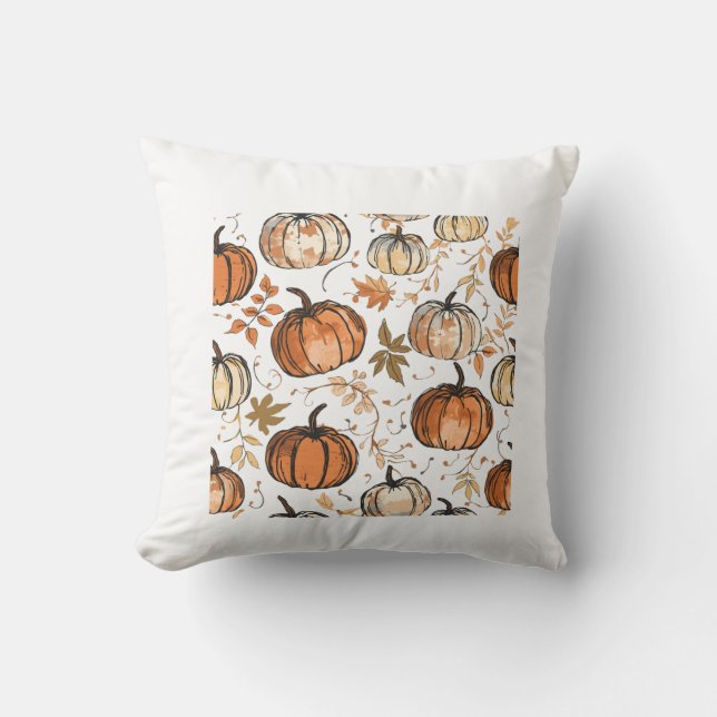 Sömlös Pumpkin Fall Mönster Design Kudde (Framsida)