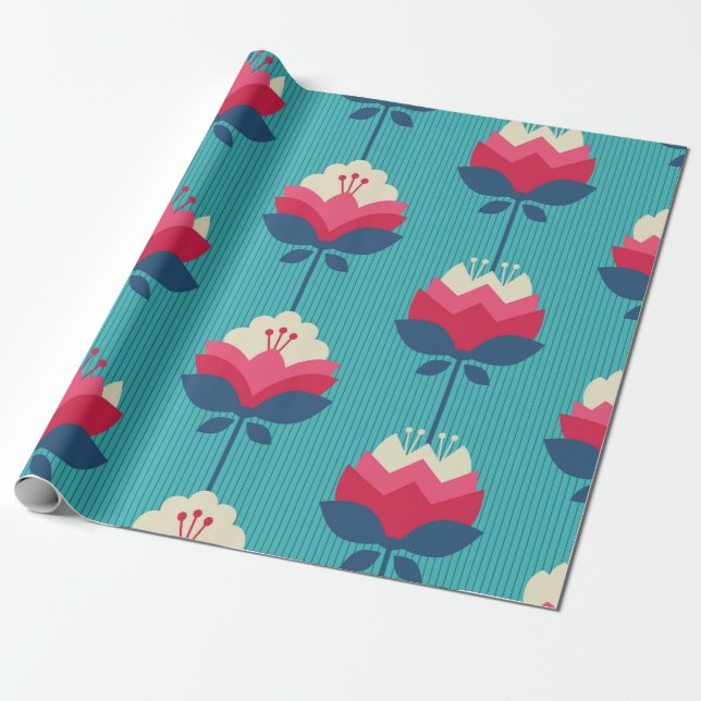 Sömlös räv mönster med blommor presentpapper (Utrullad)