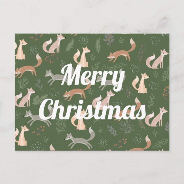 Sömlös räv Winter Grenar och Löv Mönster Vykort (Framsida)