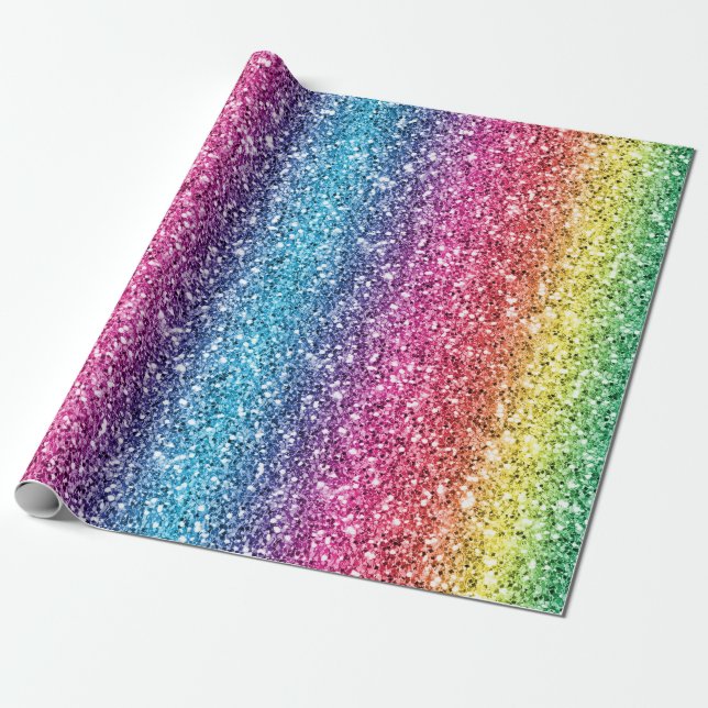 Sömlös regnbåge Glitter-10 Presentpapper (Utrullad)