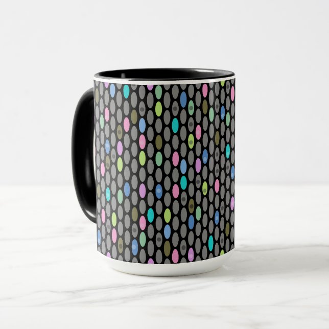 Sömlös retro färgdesign cirklar prickar mönster mugg (Framsida vänster)