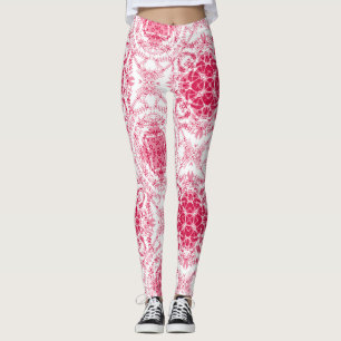 Sömlös retro-romantisk rosa vit snöre-prydnadsdjur leggings