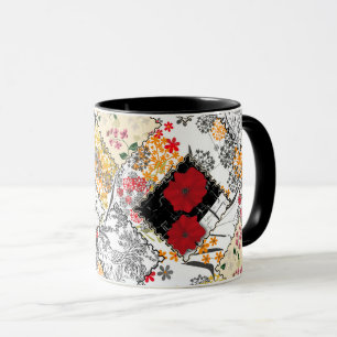 Sömlös retro vintage lapptäcke-quiltning vallmo  mugg