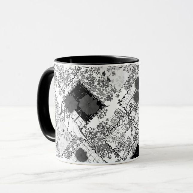 Sömlös retro vintage lapptäcke-quiltning vallmo mugg (Framsida vänster)