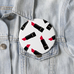 Sömlös röd läppstift mode tecknad vit patron knapp