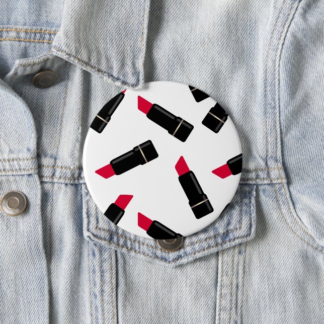 Sömlös röd läppstift mode tecknad vit patron knapp (In Situ)