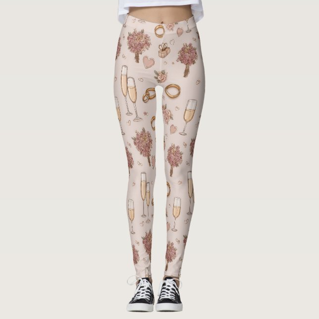 Sömlös Romantic Bröllop Mönster Leggings (Framsida)