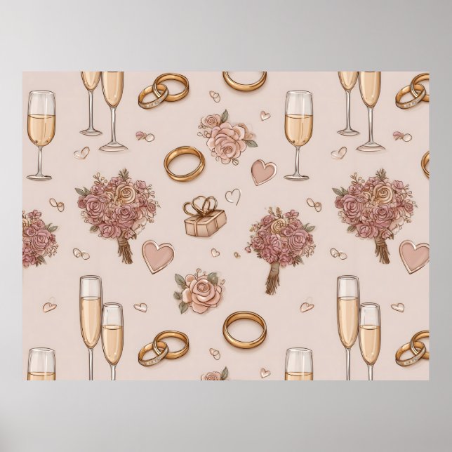 Sömlös Romantic Bröllop Mönster Poster (Framsidan)