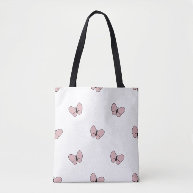 Sömlös Rosa Butterfly Mönster Cute Aesthetic Tygkasse (Framsida)
