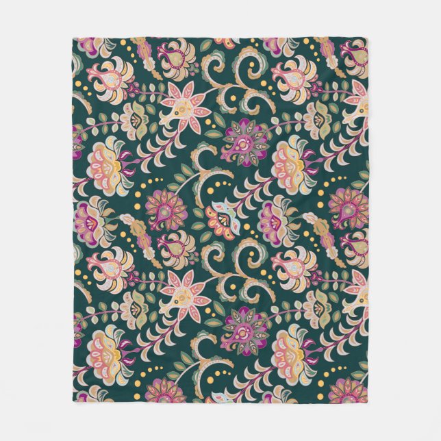 Sömlös Rosa Mörk Blommigt - bakgrund Fleecefilt (Framsidan)