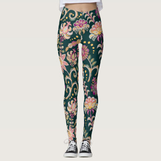 Sömlös Rosa Mörk Blommigt - bakgrund Leggings