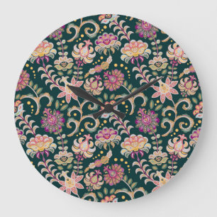 Sömlös Rosa Mörk Blommigt - bakgrund Stor Klocka