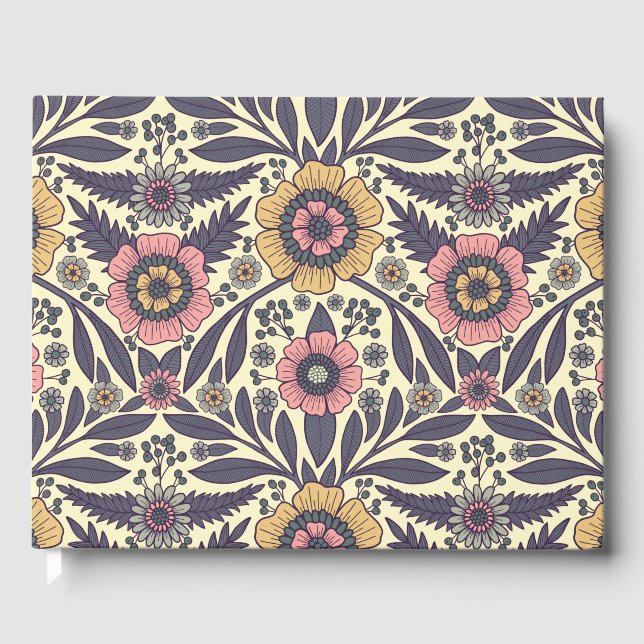 Sömlös Rosa och blått Blommönster Gästböcker (Framsida)