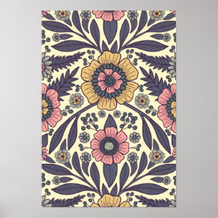 Sömlös Rosa och blått Blommönster Poster