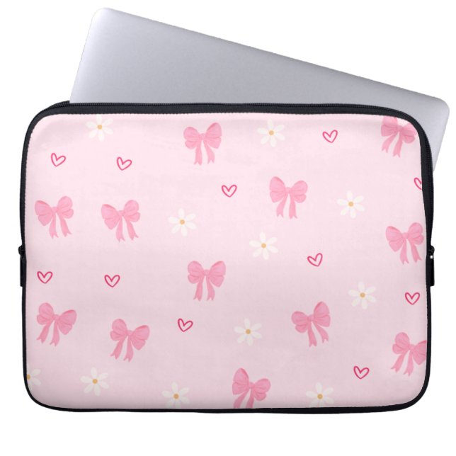 Sömlös Rosa Slinga och Blommönster – Sött Tjejakti Laptop Fodral (Framsidan)