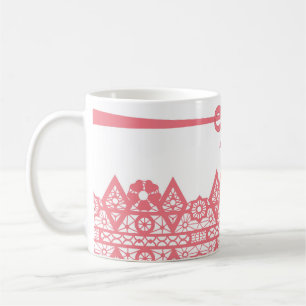 Sömlös rosa spetsig romantisk slinga vit mönster kaffemugg