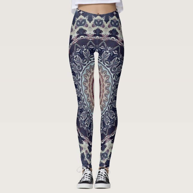 Sömlös, rund, prydnadsmandala mönster arabic k leggings (Framsida)