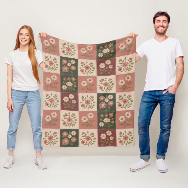 Sömlös rustik blomsterpatchwork fleecefilt (På plats)