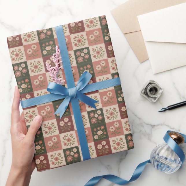 Sömlös rustik blomsterpatchwork presentpapper (Gifting)