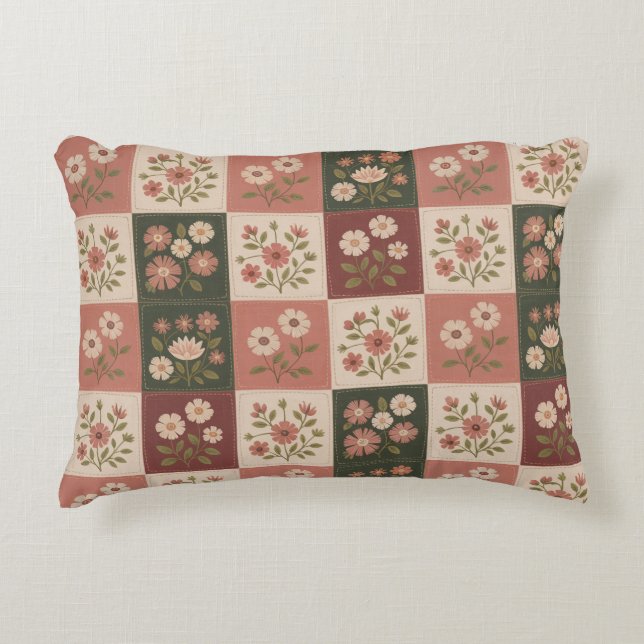 Sömlös rustik blomsterpatchwork prydnadskudde (Framsidan)