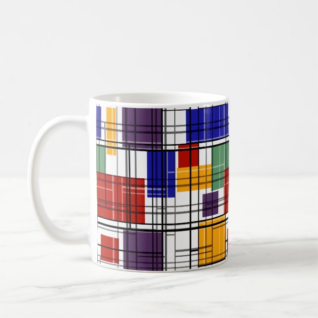 Sömlös rutig pläd geometriska fyrkanter randiga kaffemugg (Vänster)