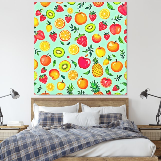 Sömlös sommarfruktdesign canvastryck (Insitu (sovrum))