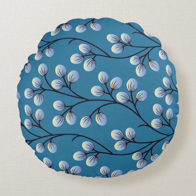 Sömlös söt blommönster-design rund kudde (Framsidan)