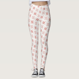 Sömlös söt pastellrosa och vit geometrisk blomma leggings