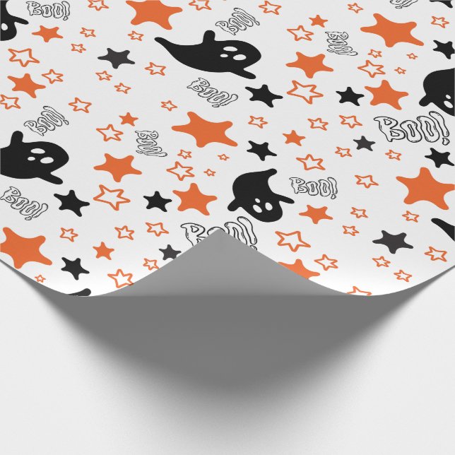 Sömlös Spöken och Stars Halloween Wrapping Papper Presentpapper (Hörn)