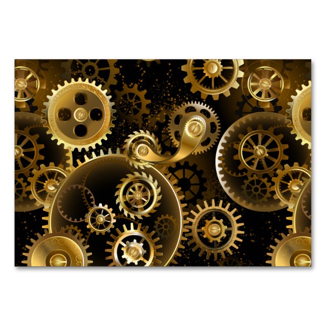 Sömlös Steampunk Mässingsväxlar Bordsnummer (Framsidan)