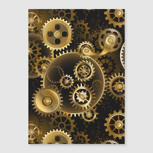 Sömlös Steampunk Mässingsväxlar Magnetisk Inbjudningskort (Framsida)