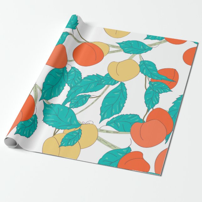 Sömlös struktur med frukt och blad presentpapper (Utrullad)