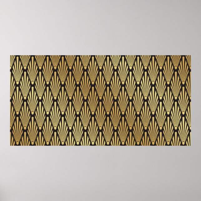 Sömlös svart och guld Art Deco palmbladsmönster Poster (Framsidan)