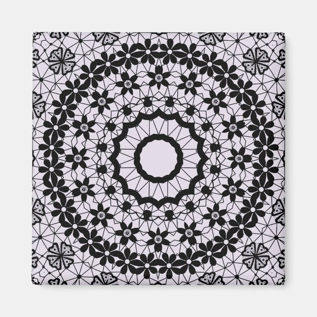 Sömlös svart snöre lacy retro dekoratromantisk magnet (Framsidan)