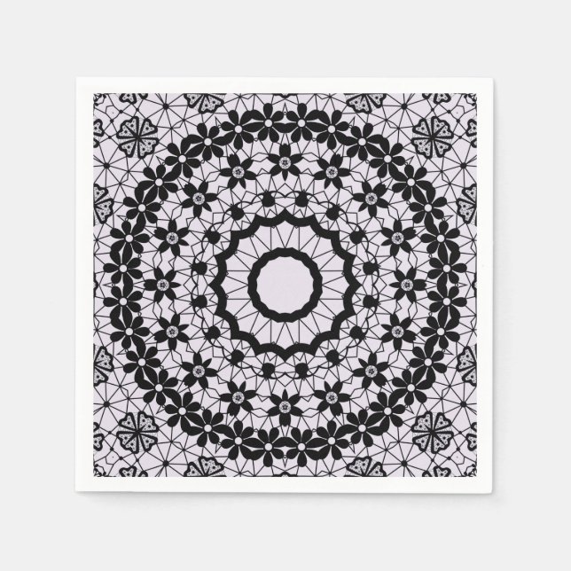 Sömlös svart snöre lacy retro dekoratromantisk pappersservett (Framsidan)